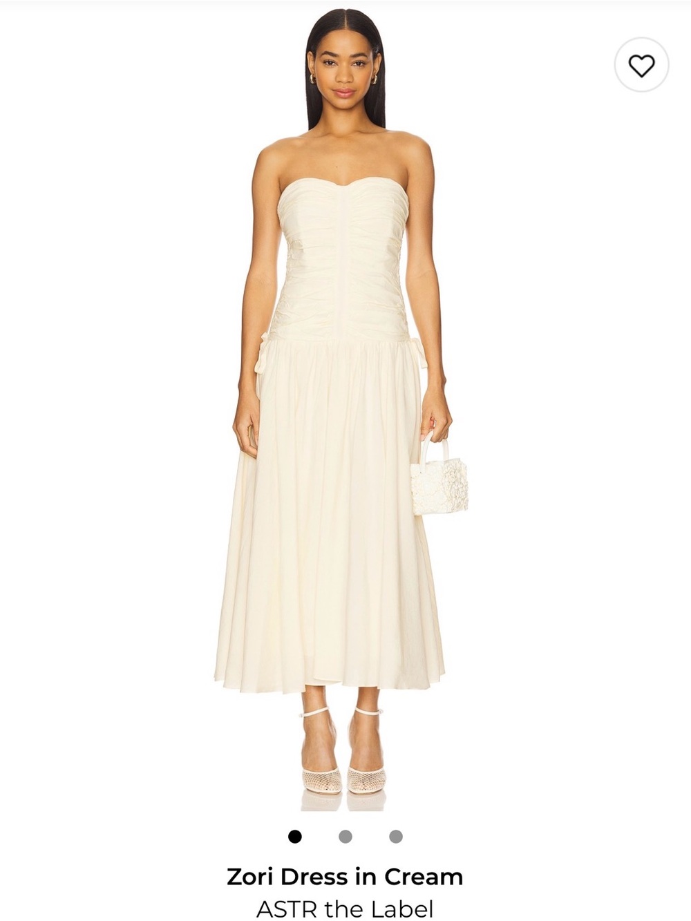 Astr Strapless Cream Midi Dress with Ruched Bodice